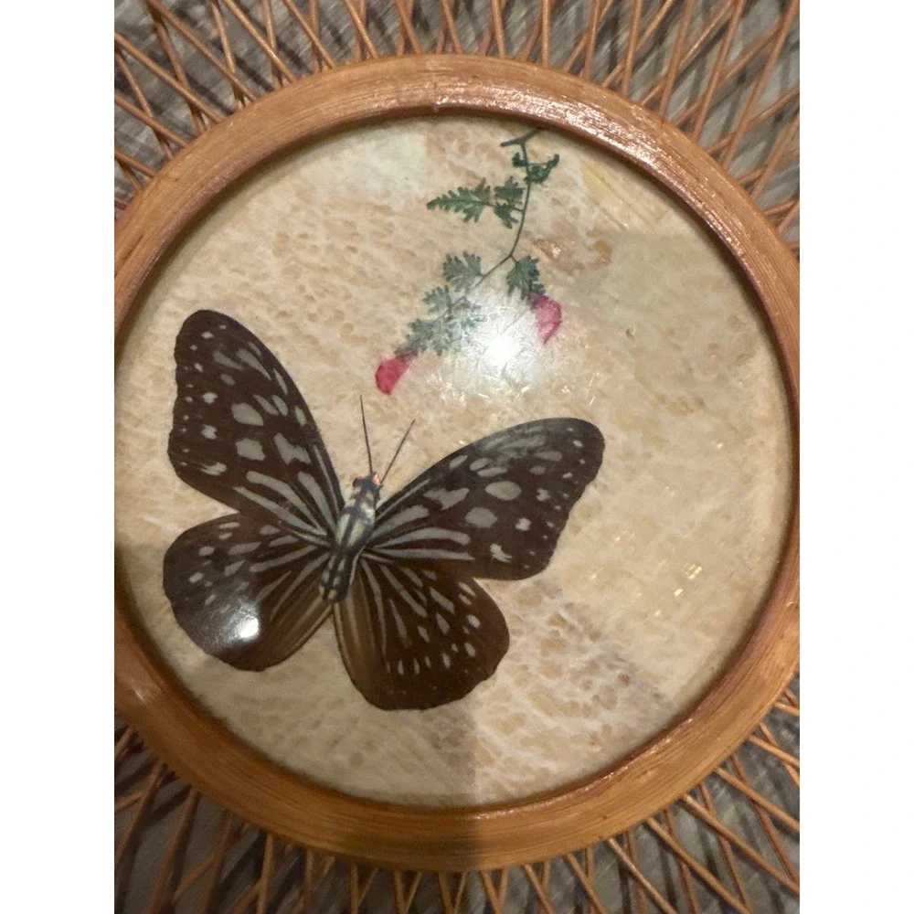 Vintage Woven Wicker Butterfly Basket Bamboo Serving Tray Boho Decor